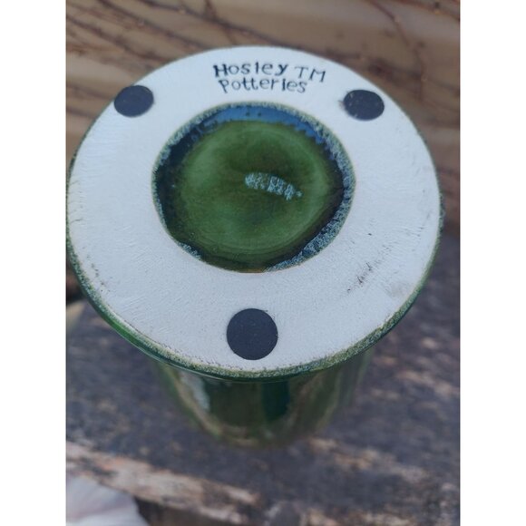 Handmade Hosley TM Potteries Green & Brown Gradient Glazed Ceramic Vase 14 3/4" - Picture 5 of 5